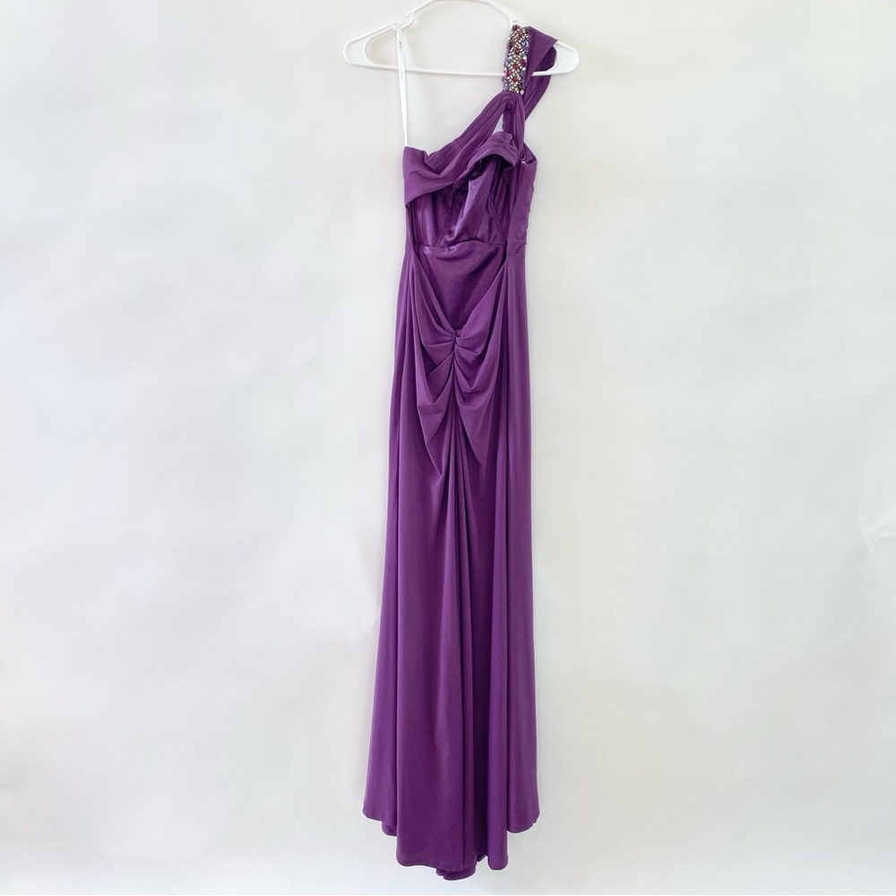 Terani Couture One Shoulder Rhinestone Beaded Formal Maxi Gown Dress Purple 0 - Picture 9 of 16